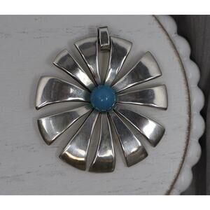 Retired James Avery 925 Large Sunburst Pendant With Turquoise 17.07G / 1.9in